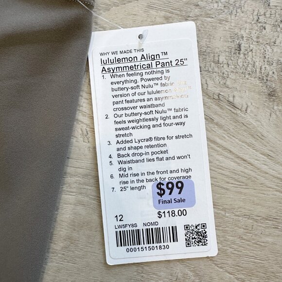 NWT Lululemon 25" Align Asymmetrical Leggings - Picture 2 of 2